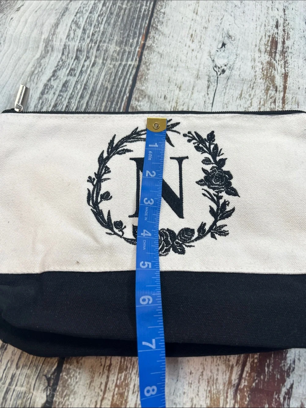 Monogram “N” Canvas Tote Bag 3 pc Set – Tote, Pouch & Organizer | Black & White - Picture 14 of 17